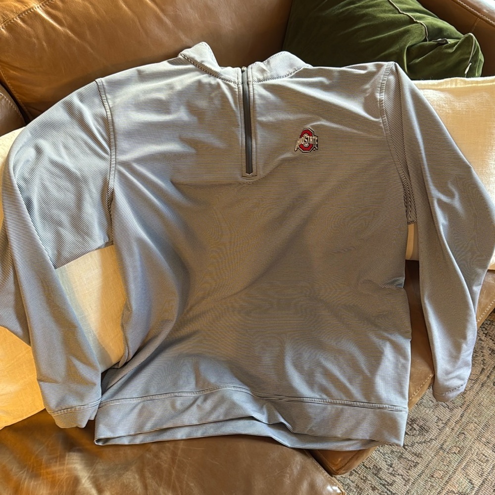 Peter Millar Men's Ohio State Perth Sugar Stripe Quarter-Zip Golf Shirt Size XL